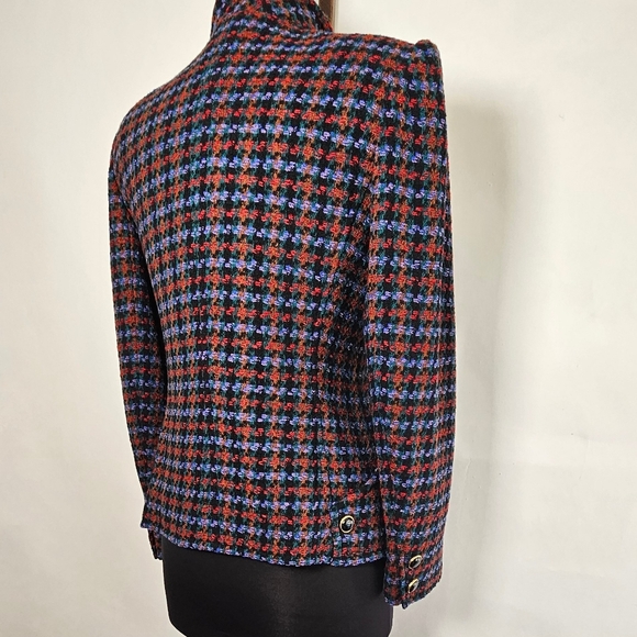 80's Ungaro wool houndstooth blazer asymmetrical button front 10 FIRM - Picture 7 of 11